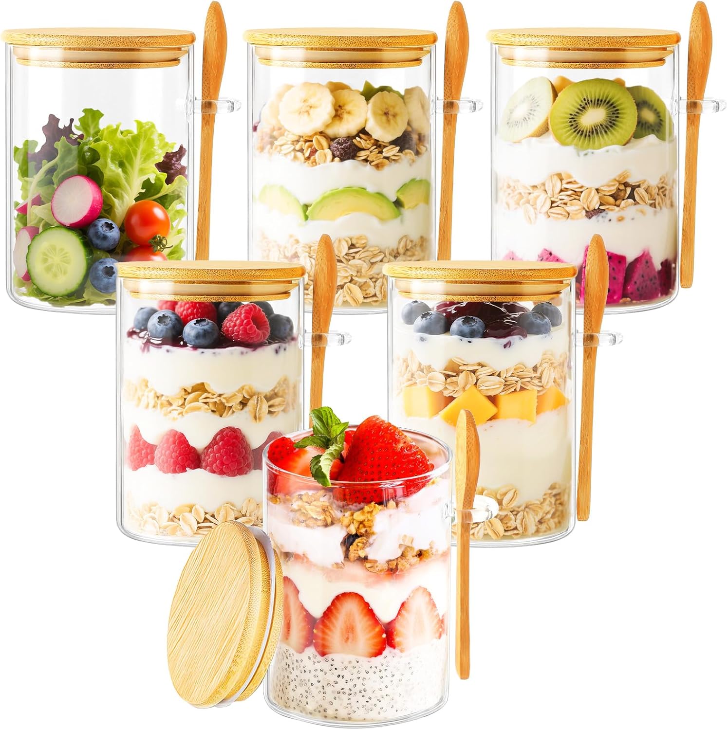 Meal Prep Jars With Lids - 6 Pack Overnight Oats Containers with