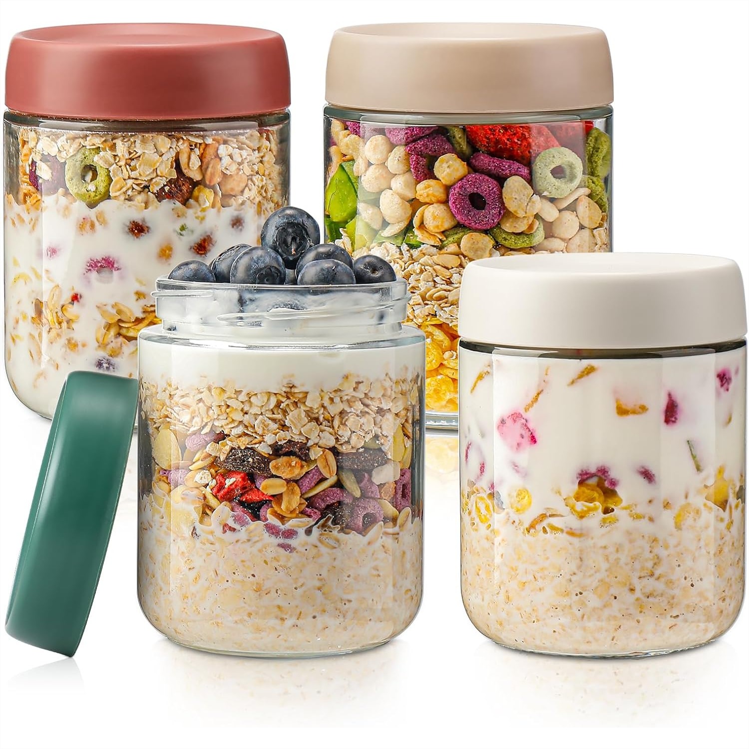 Meal Prep Jars With Lids - Glass Overnight Oats Containers with Lids,