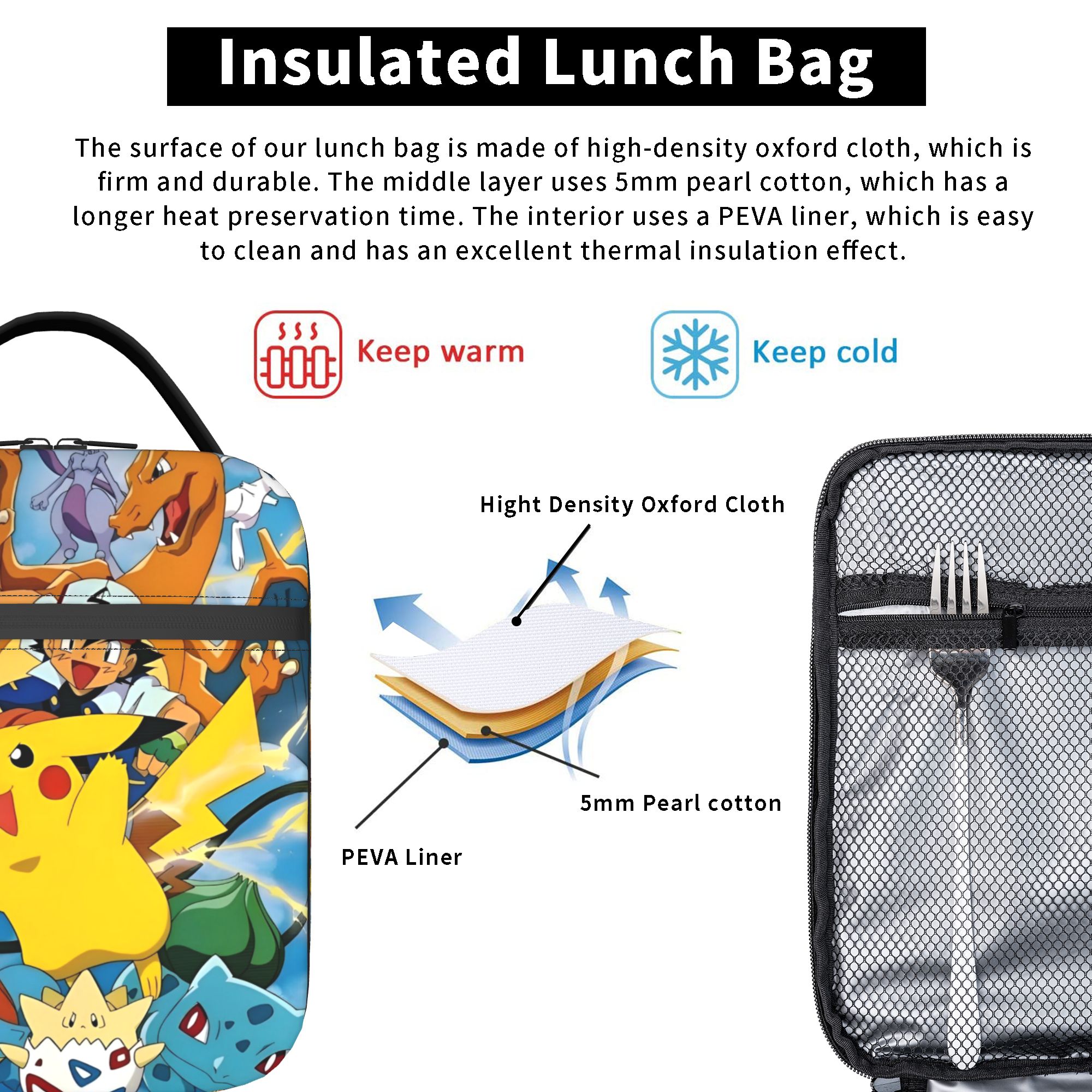 Cute Cartoon Manga Poke-Mon In - Meal Prep Bag ulasan dan harga