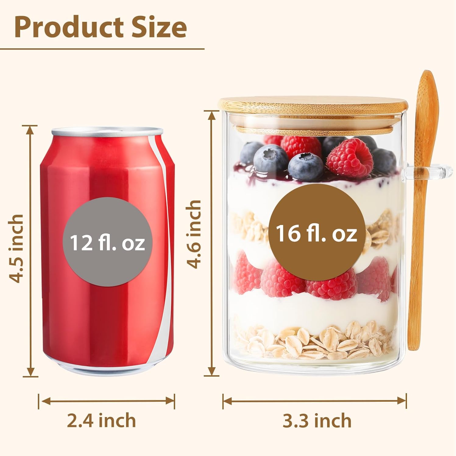 6 Pack Overnight Oats Containe - Meal Prep Jars With Lids ulasan dan harga