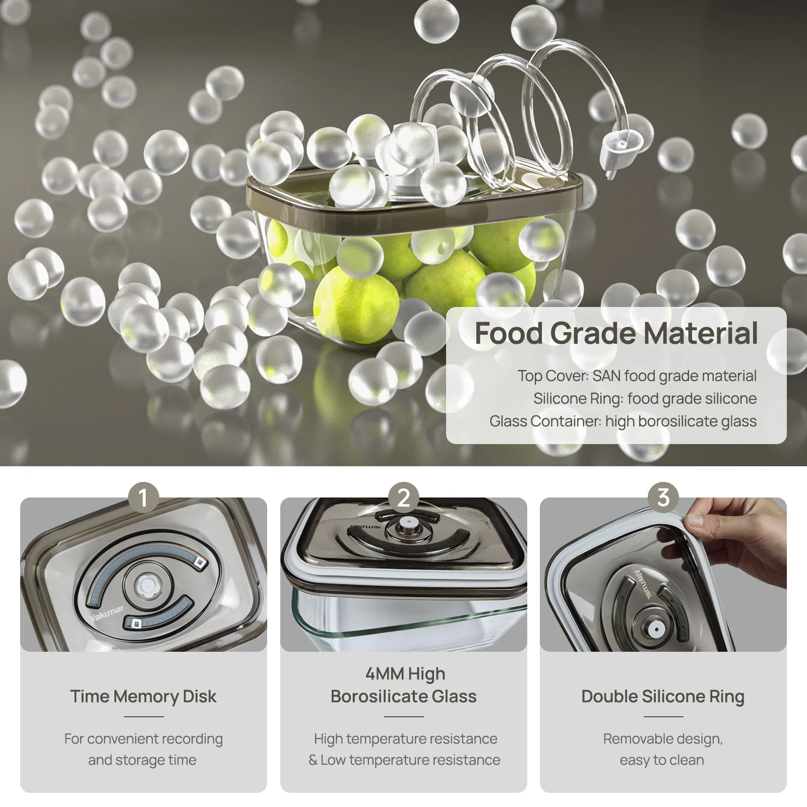 Vakumar 2PCS Glass Food Storag - Meal Prep Jars With Lids ulasan dan harga