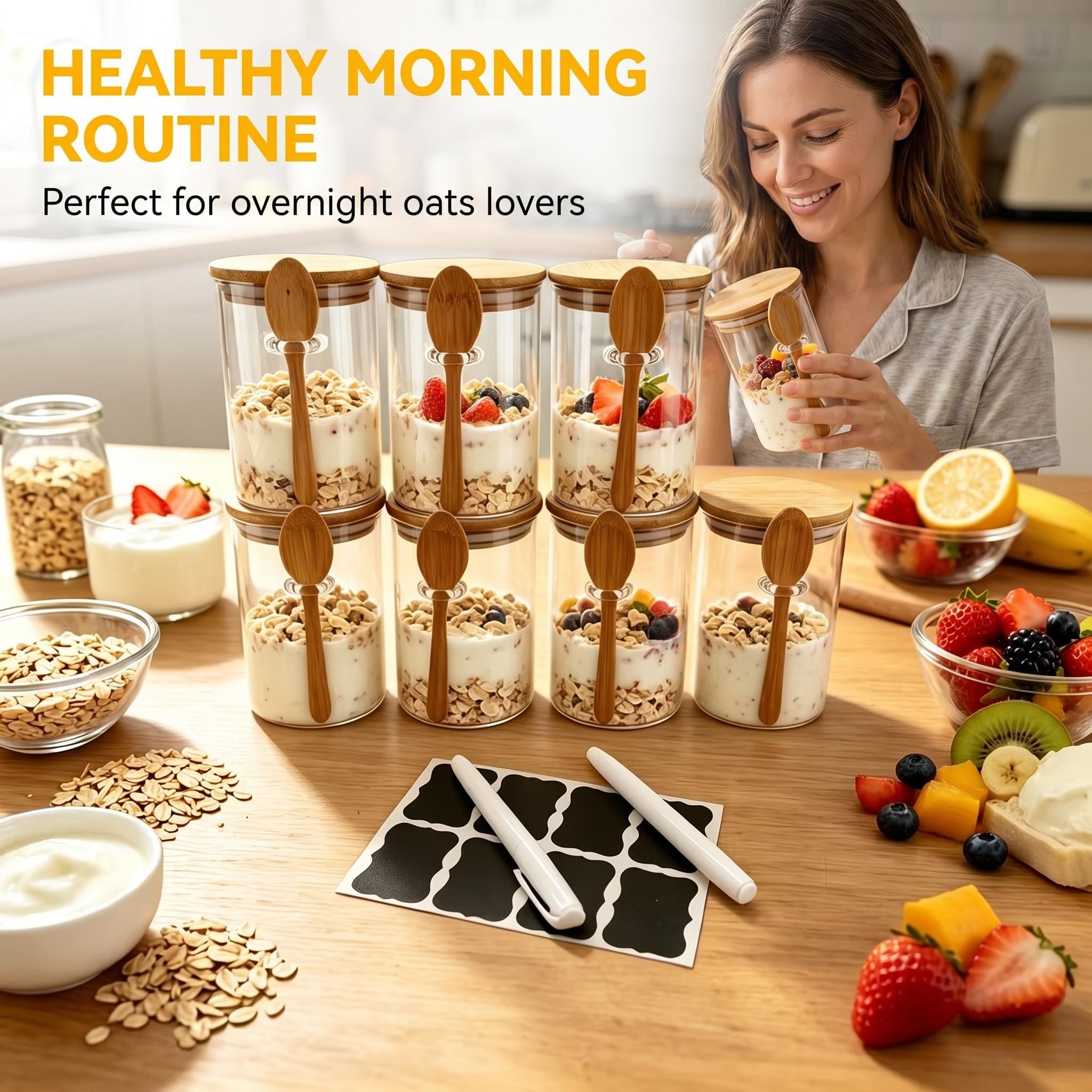8 Pack Overnight Oats Glass Ja - Meal Prep Yogurt Cups ulasan dan harga