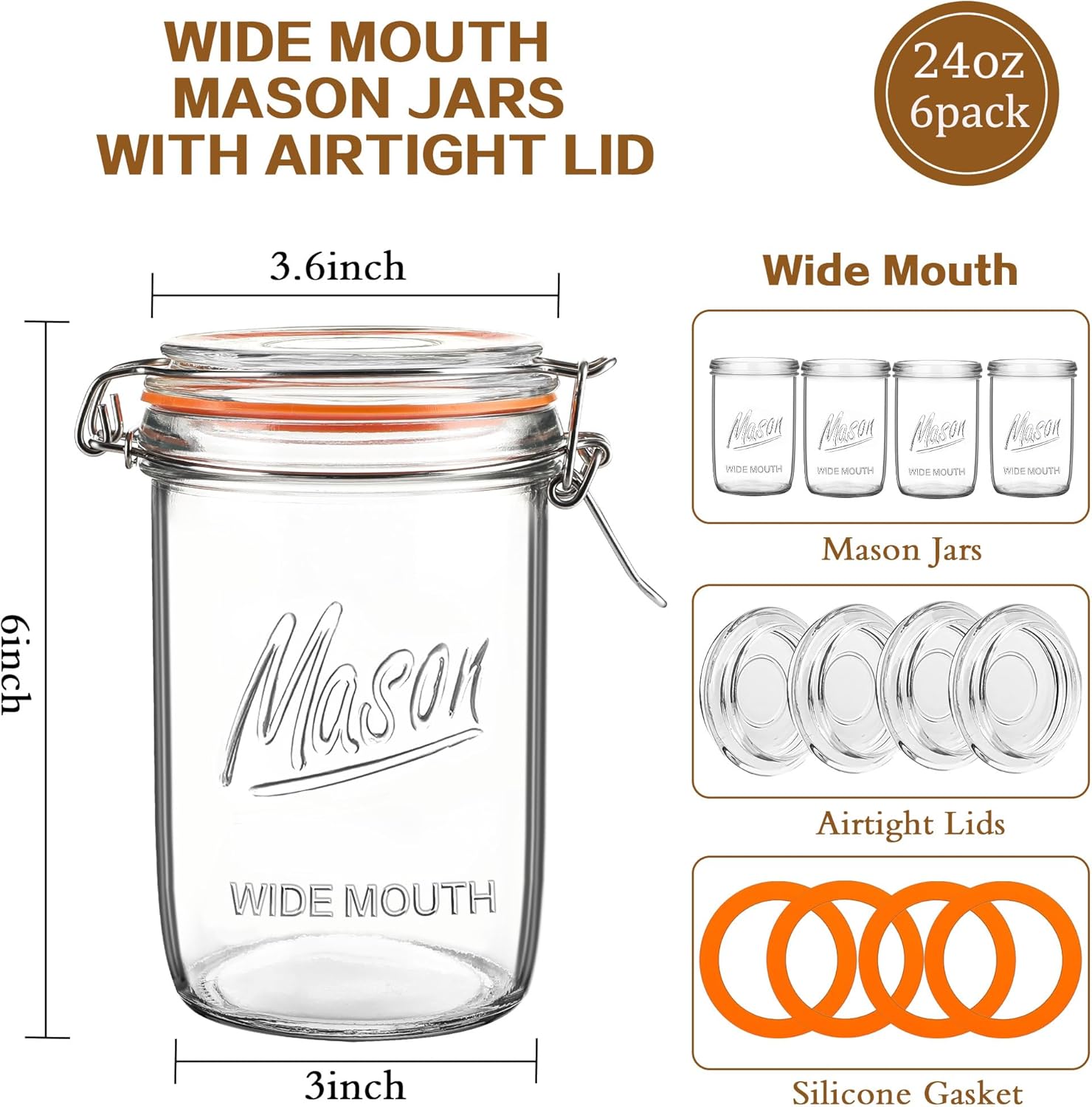 24oz Wide Mouth    Jars – 6 Pa - Meal Prep Jars With Lids ulasan dan harga