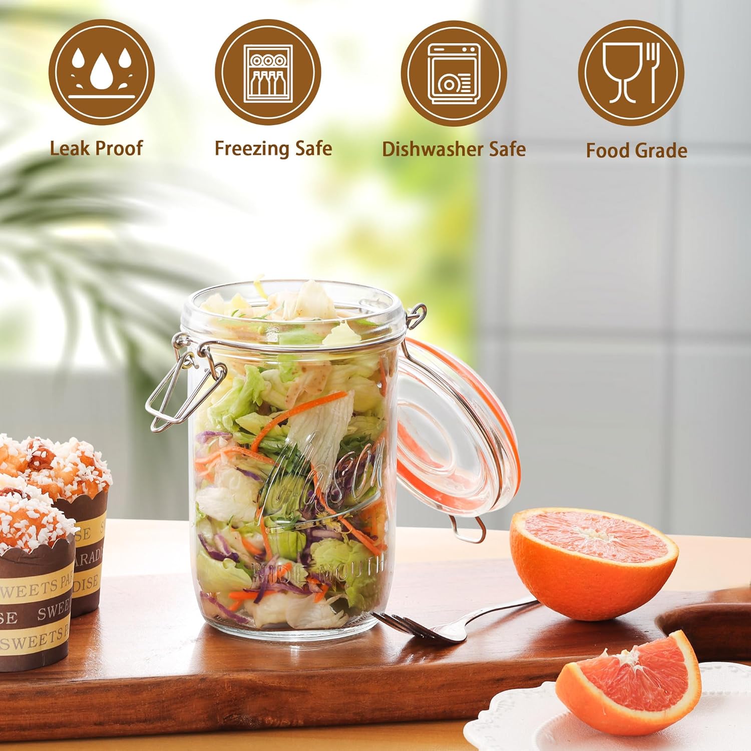 24oz Wide Mouth    Jars – 6 Pa - Meal Prep Jars With Lids ulasan dan harga