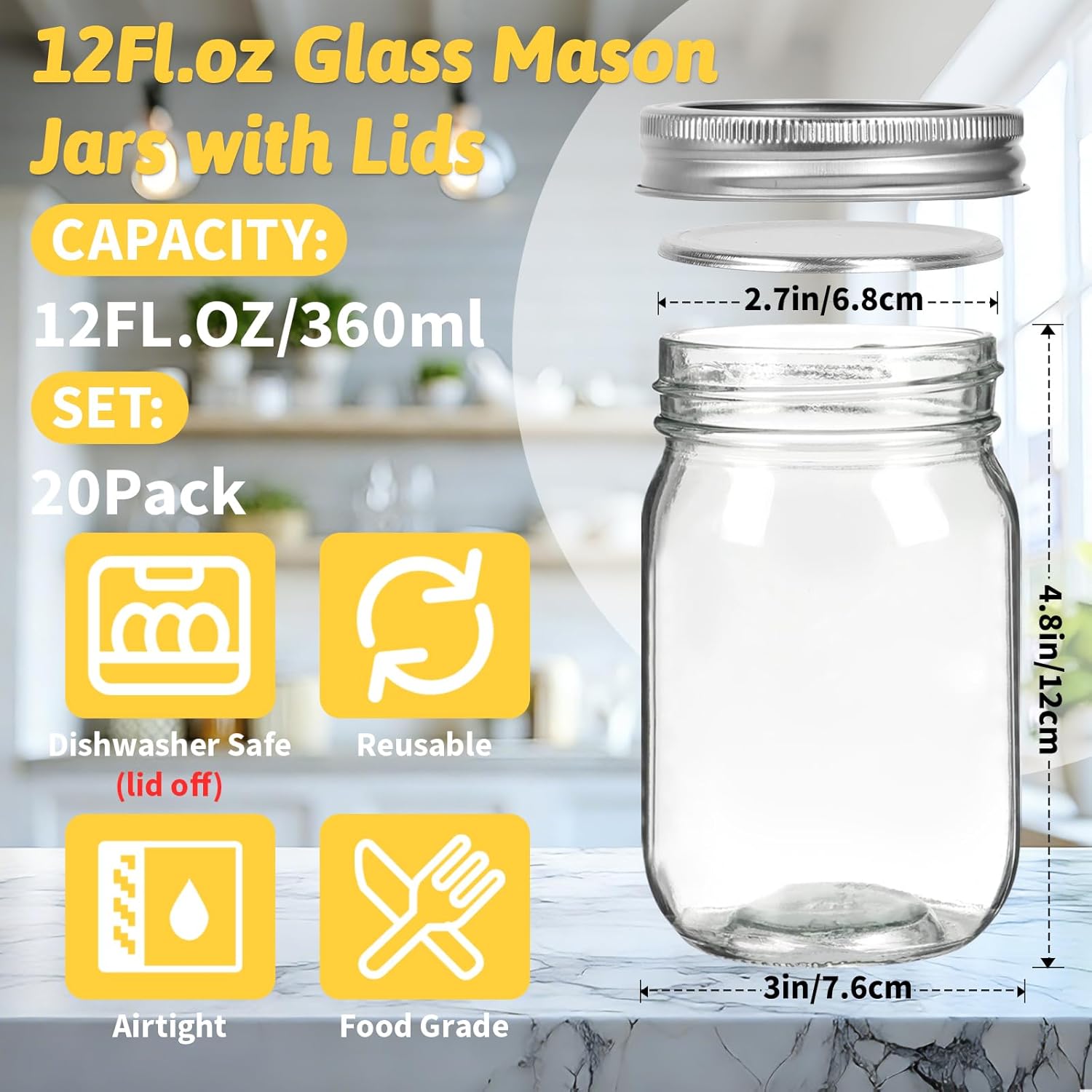 12 oz    Jars with Lids 20 Pac - Meal Prep Jars With Lids ulasan dan harga