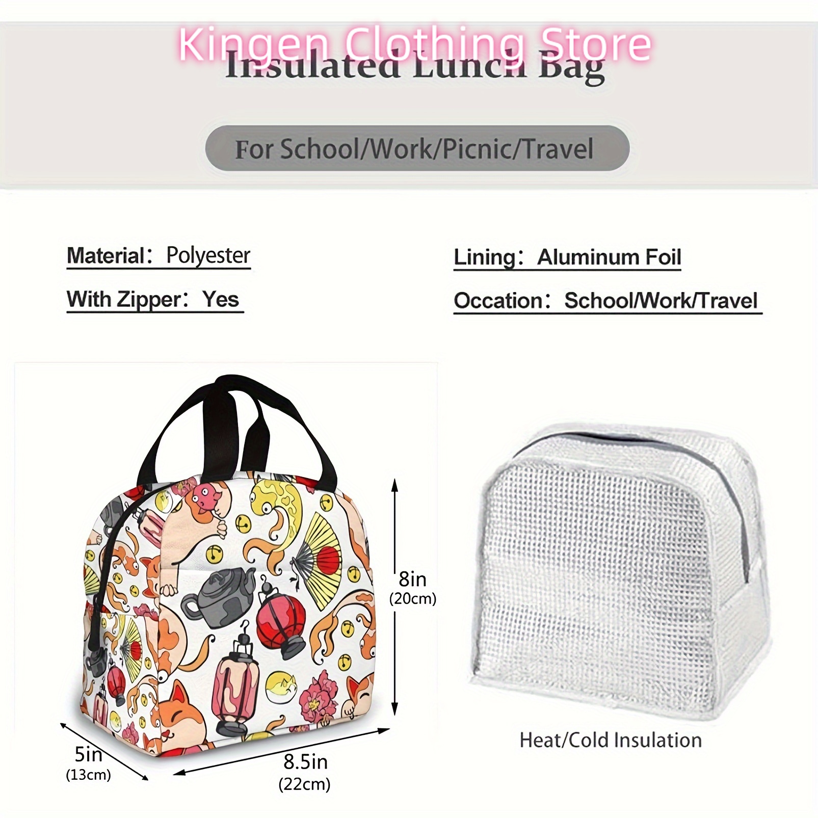 1Pcs Insulated Lunch Bag with  - Meal Prep Japanese ulasan dan harga